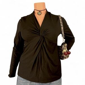 ECI New York Twist Front Top XXL | Ruched V Neck Long Sleeve